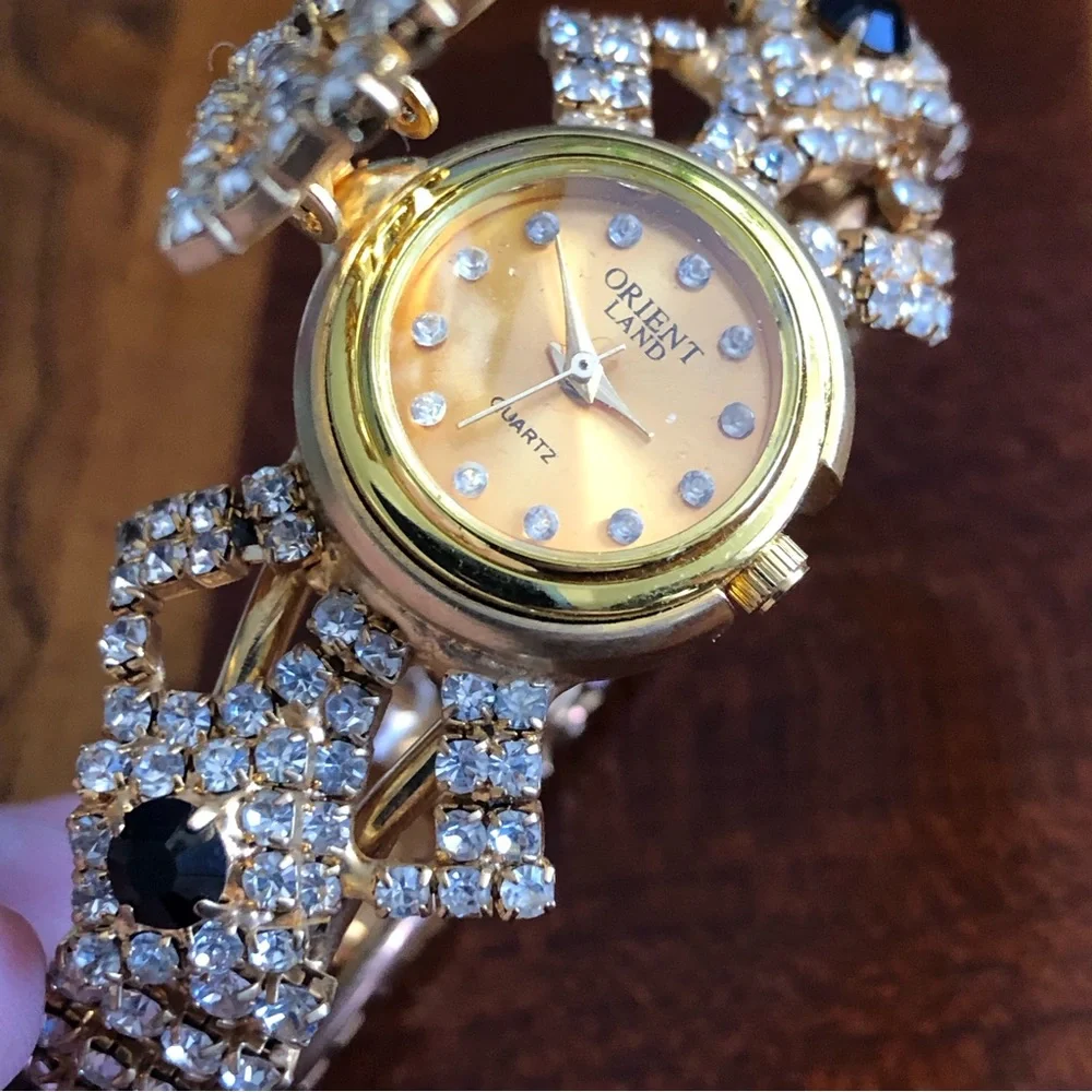 Repurposed handmade bling watch clamp bracelet recycled salvaged reuse